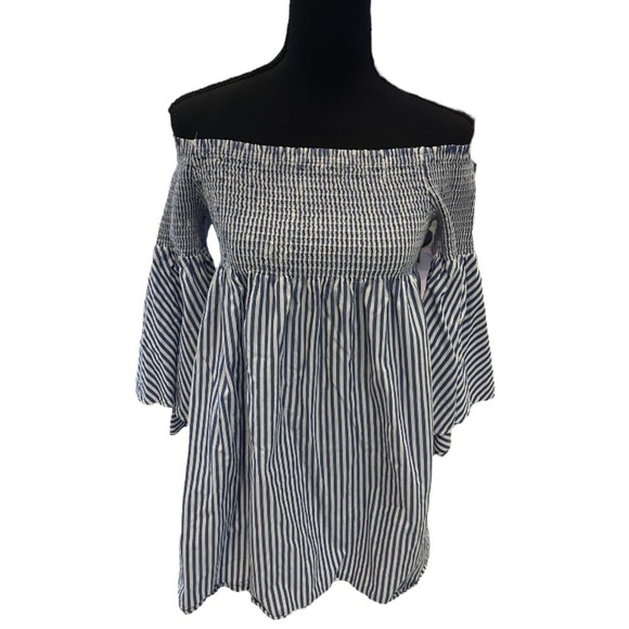 Zara Striped Off The Shoulder Mini Dress Woman Medium - Picture 2 of 9